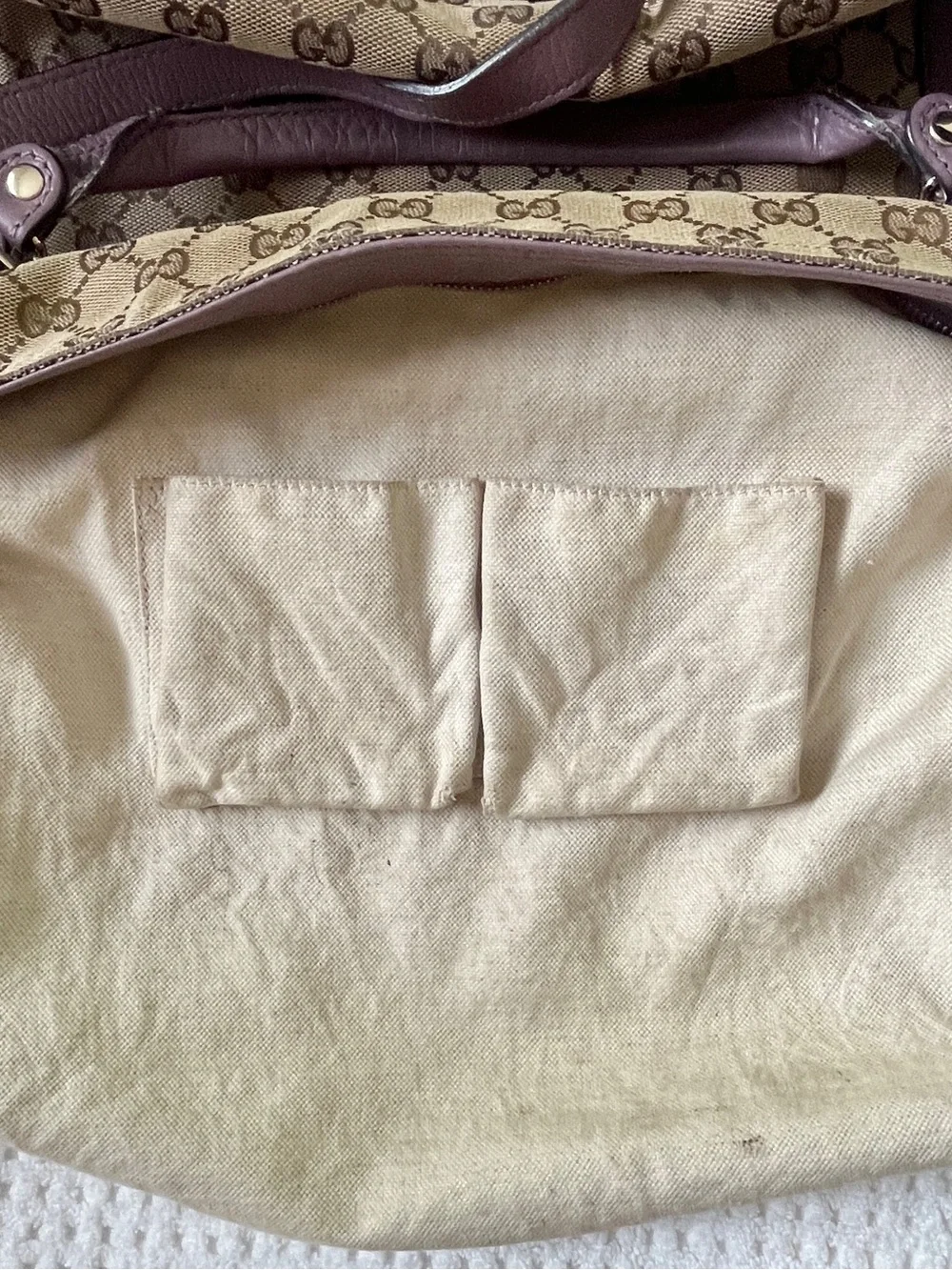 Gucci Miss GG medium size Canvas Shoulder bag Rare Lavender color leather trim